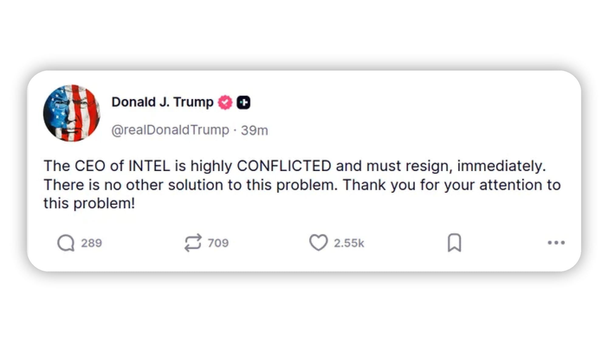 Il CEO di Intel nel mirino di Trump: "Altamente in conflitto, deve dimettersi"